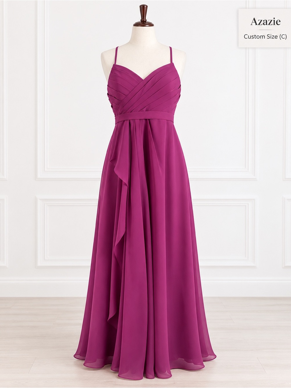 Azazie Magenta Spaghetti-Strap Plum Halter Chiffon Maxi Gown